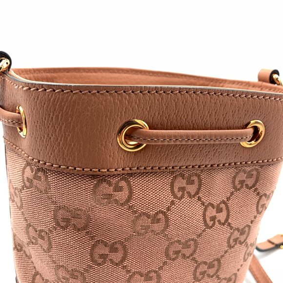 Authentic Gucci Ophidia GG Mini Bucket Bag Pink Canvas Crossbody - Brand New - Picture 8 of 16
